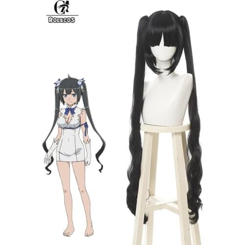 ROLECOS Hestia Anime Cosplay Hair Black Ponytail 100cm Long Hair Anime Is It Wrong That I Want to Meet You in a Dungeon Cosplay
