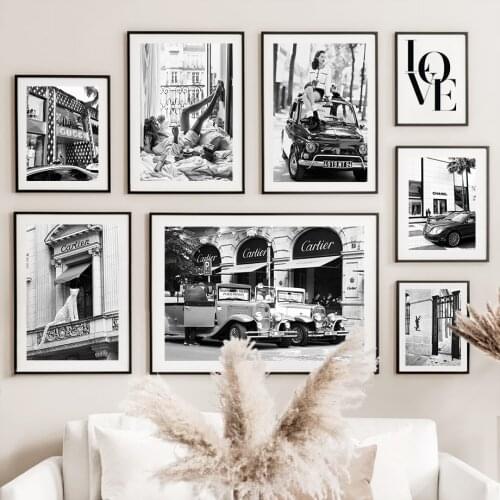 Luxury Store Shopping Girl Black White Wall Art Canvas Painting Nordic Posters And Prints Wall Pictures For Living Room Decor