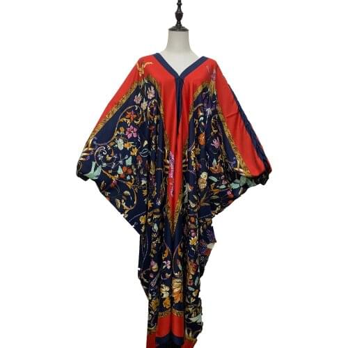 Floor-Length Batwing Sleeve V-neck Silk Kaftan Maxi Dress 2021 Bohemian Summer Beach Sexy Lady Caftan long Gowns
