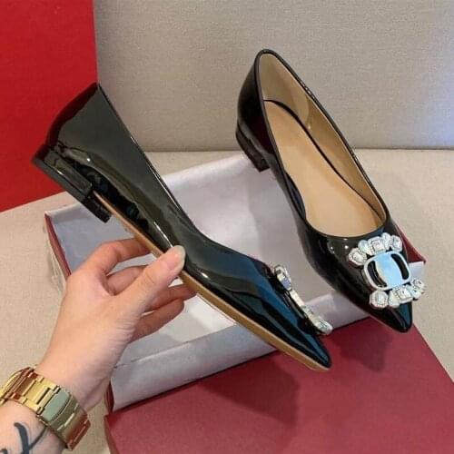 Patent Leather Shoes Women Diamond Buckle Decor Ladies Flats Casual Shoes Chic Genuine Leather Luxury Brand Designer Woman Shoe