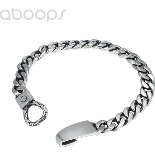 Vintage 925 Sterling Silver Curb Chain Bracelet for Men Boys,19cm,Free Shipping