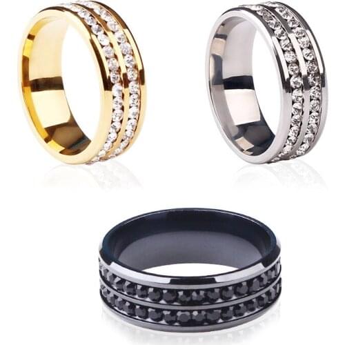 WANGAIYAO new stainless steel jewelry double row zirconium diamond couple ring fashion temperament men and women titanium steel