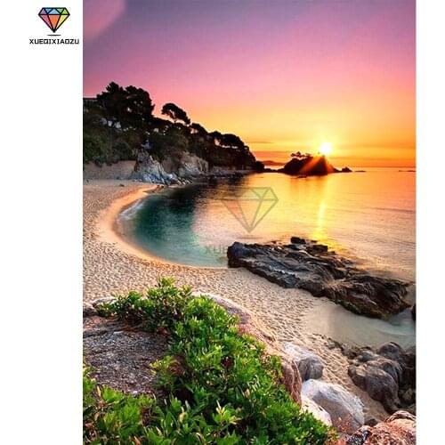 XUEQIXIAOZU Full Round Beach scenery Diamond embroidery Diamond drawing 5D DIY Diamond setting Mosaic painting gift 2020 New
