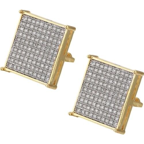 Hip-hop jewelry copper square full zircon earrings men and women trendy earrings