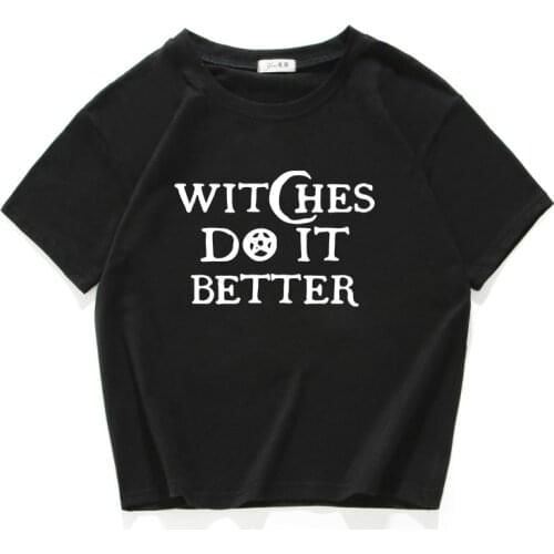 Witches do it better 100% cotton funny T shirt Women short Tops Summer O-neck T shirt Tops high quality T-shirt for woman top