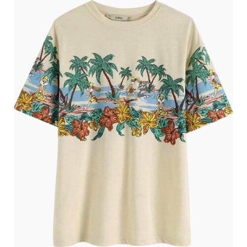Summer 2019 New ZA Women Tees Tropical Prints Cotton Jersey O-Neck Short Sleeve Female Casual Tops Ladys T-shirts