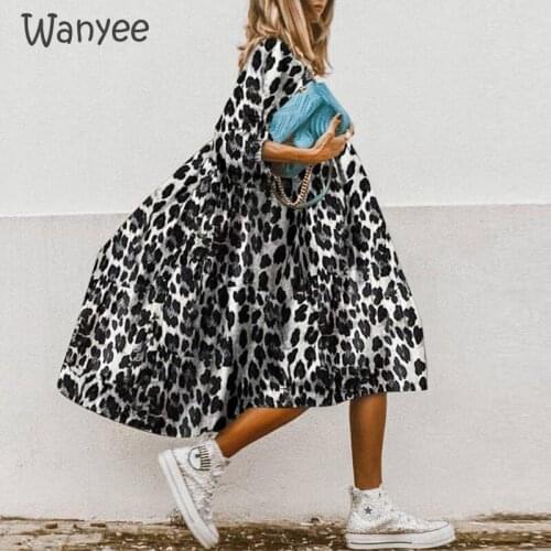 2021 Fashion Female Summer Bohemian Sundress Vintage Floral Party Women Half Sleeve Round Neck Leopard Print Loose Beach Dress