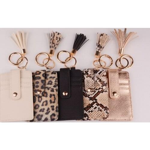 Rainbery Leopard Snake Kabaw Wallet PU Leather Tassel Card Bag Keychain Bag for Women Men Friendship Bracelet Keychain Jewelry