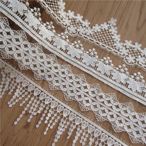 1yard Handmade Embroidered Lace Trim Flower Tassel Patchwork Material White Lace Ribbon DIY Garment Sewing Craft Accessories