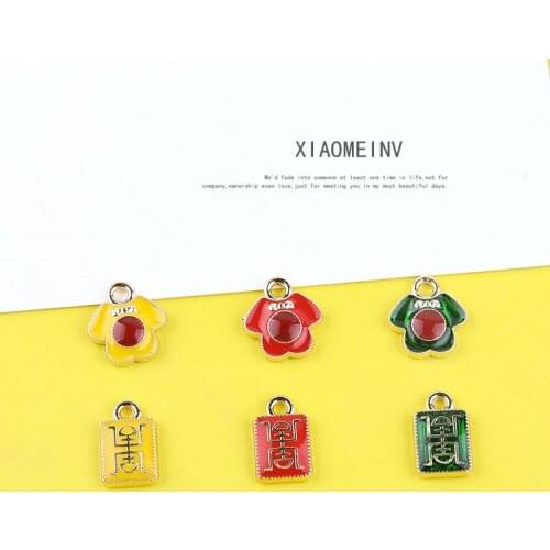10pcsDrip Oil Cartoon Clothes Ancient Text Rectangular Pendant Earings for Girls Jewelry Accessories Style Alloy 2020 Chinese