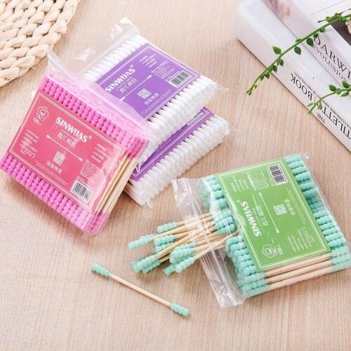 100PCS Cotton Swabs Swab Applicator Q-tips Double Tip Wooden Sticks Ear CleanTool Discharge Makeup Available Cleaning Buds Swab