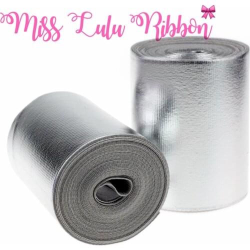 3"75mm Silver Solid Color Mirror Hologram Printed Grosgrain Ribbon DIY Gift Packing Decor Webbings 5yards/roll