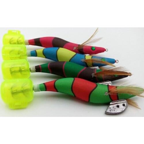 4Pcs wooden Shrimp Fish bait 13.5cm 21g tail Noctilucent Squid Hook Lure Cuttlefish Shrimp sea fishing tackle
