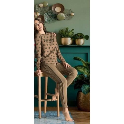 6553 womens Pajamas Suit-Dark Beige