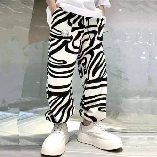 Summer Mens Long Casual Zebra Pattern Trousers Loose Thin Pants Hip-hop Street C198