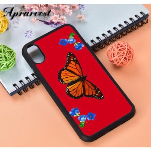 Aprarvest Butterfly Red Silicone Rubber Phone Case Cover For iPhone 6 6S 7 8 PLUS X XS XR 11 12 MINI PRO MAX