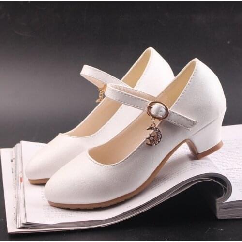 Kids Leather Shoes For Girls Casual Children High Heel Dance Girls Shoes Formal Party Wedding Shoes White Girls With High Heels