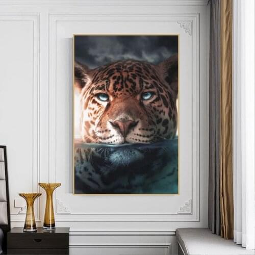 Wild Tiger Lake Canvas Painting Abstract Animal Posters and Prints Modern Wall Art Pictures for Living Room Home Decor Unframed