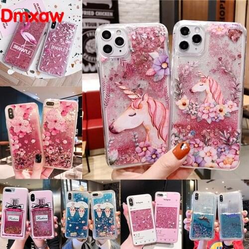 For Samsung Galaxy S21 Ultra Plus S20 FE A32 A02S A12 A42 A32 A52 A72 5G 4G Floral Unicorn Flamingo Glitter Water Liquid Case