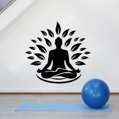 Zen Lotus Pose Wall Decal Yoga Studio Gym Meditation Room Interior Decor Leaves Door Window Vinyl Stickers Wallpaper Art E788