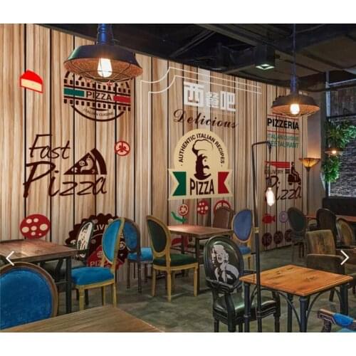 European FAST FOOD Pizza Restaurant Wallpaper Wall Paper Roll for Bar Wood Style Background Wall Mural Art Wall Decor