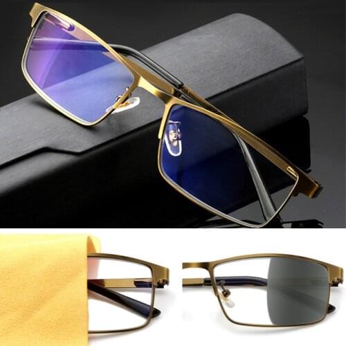 Photochromic Metal Full frame Reading Glasses Men Blue Light Blocking Hyperopia Presbyopic Glasses uv protection outdoor reading