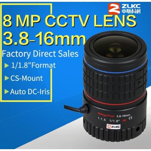 HD lens 3.8-16mm 1/1.8"ITS lens 8.0 Megapixel Auto Iris CCTV lens CS Mount Varifocal IP camera lens low distortion Free Shipping