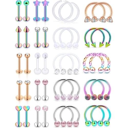 SurgicalSteel Lip Rings Clear Diamond CZ Labret Studs Tragus Horseshoe Ring Helix Hoop Earring Body Jewelry Piercing Retainerfor