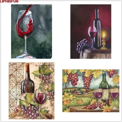 LIPHISFUN Diamond Painting grape red wine Cross Stitch Embroidery Full Drill Square/round Home wall Decor still life