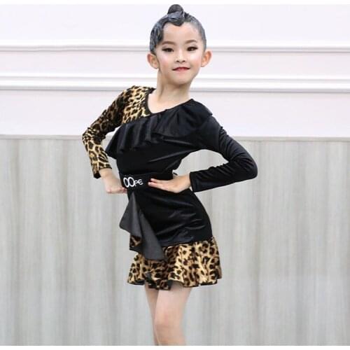Leopard Salsa Dancing Outfit Latin Practice Wear Girls Set Tap Dance Wear Long Sleeve Stage Costume Designer Clothes DL7686