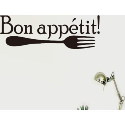 Creative French Bon appetit Wall Stickers Fork pattern restaurant Vinyl home decoration removable kitchen sticker Mural Decals