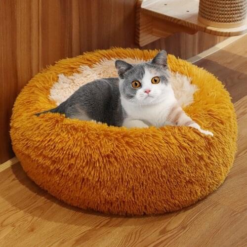 Cat Bed 6 Sizes Round Plush Cat Bed House Cat Mat Winter Warm Sleeping Cat Nest Soft Dog Basket Pet Cushion Portable Supplies