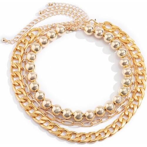 Metal Beads Punk Miami Cuban Choker Necklace Collar Statement Hip Hop Gold Color Thick Chain Necklace for Girls Women Jewelry