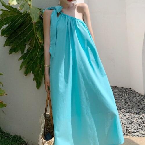 Summer Loose Oversized Dress Sleeveless Beach Casual Blue Dress Strapless Bow Long Dresses Fashion Plus Size Dress For Women XL