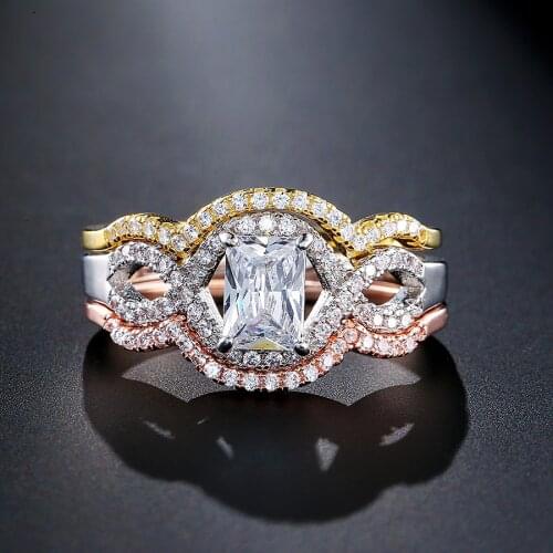 Kinel Fashion 3pcs Zircon Engagement Rings Sets For Women Mix Metal Colors Wedding Jewelry Crystal Gift