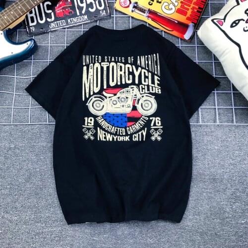 Motorcycle Biker Short Sleeve T-shirt Mens Casual 100% Cotton Letters Print Loose T shirts Hip Hop Tops Tees Shirt
