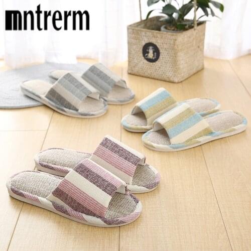 Mntrerm Spring And Summer Men And Women Couples Striped Indoor Linen Slippers Cotton And Linen Home Floor Slippers Thick Bottom