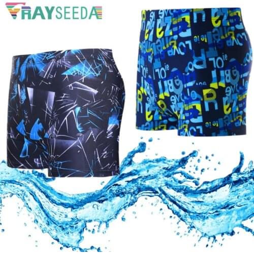 Rayseeda Men Summer Swimming Shorts Polyester Quick Dry Surfing Diving Swim Brief Beach Sexy Colorful Printing Swimsuit Swimwear