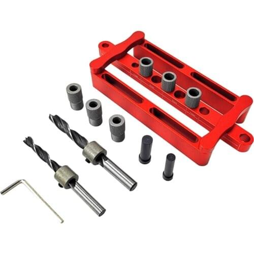 Red Doweling Jig Kit Drilling Guide for Woodworking Joinery Self Centering Durable Aluminum Alloy Precise Dowel Tools