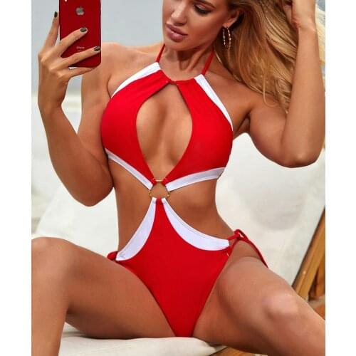 2021 New Sexy Patchwork Bikinis Hollow Out Women Swimwear One Piece Swimsuit Female Bather Padded Bathing Suit Swim Wear Lady