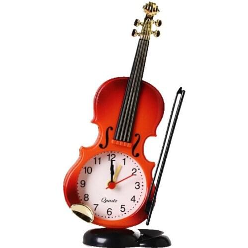 Novelty Instrument Table Clock Unique Instrument Shape Plastic Craft Student Violin For Gift Alarm Clock Desk Home Decor