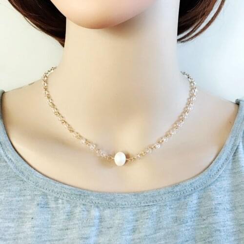 New Sweet Crystal Glass Beads Fresh Water Pearl Choker Elegant Handmade Necklace