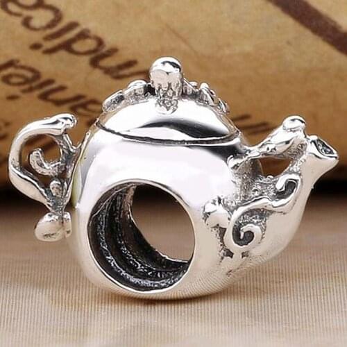 Original Vintage Intricate Floral Lace Enchanted Tea Pot Beads Fit 925 Sterling Silver Charm Bracelet Bangle Diy Jewelry