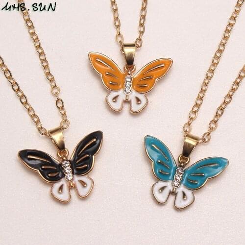 MHS.SUN Cute Butterfly Pendant Necklace Child Kids Charming Alloy Chain Necklace Handmade Jewelry For Girls Baby Gifts