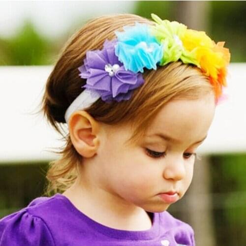 Lovely Girls Colorful Chiffon Flowers Headband Baby Lace Flower Rainbow Headband Toddler Headwear Kids Hair Accessory Photo Prop