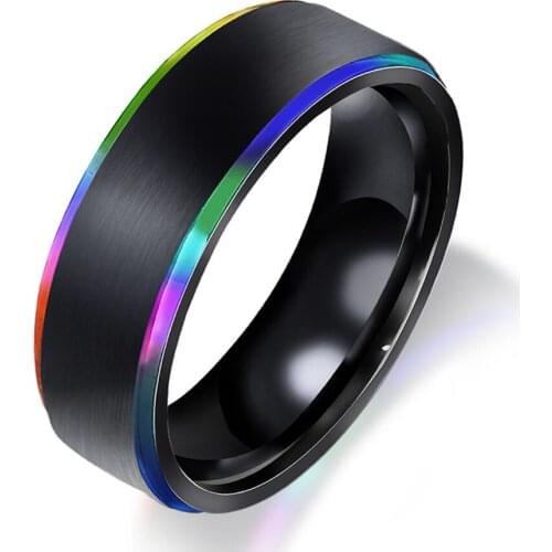 Simple Black Men Rings 8 MM Multicolor Periphery Titanium Steel Jewelry Fashion Lovers Rings For Women USA Size 7-12 Anillos