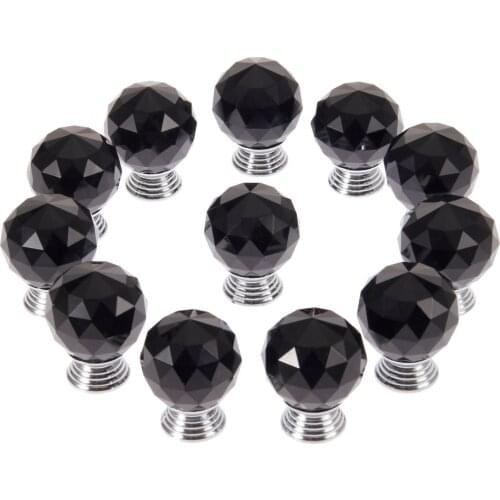 12Pcs 30mm Ball Shape Crystal Glass Knob Wardrobe Cabinet Pull Kitchen Cupboard Drawer Door Handles