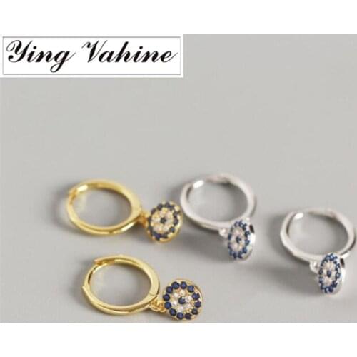 Ying Vahine Evil Eyes Earring 100% 925 Sterling Silver Round Zircon Dainty Blue Eyes Pendant Small Stud Earrings for Women