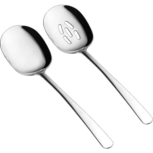Serving Spoons Set, 10 Inch Slotted Spoon and Serving Spoon, Spoons Silverware, Cooking Spoon, Pasta Spoon,Pack of 2