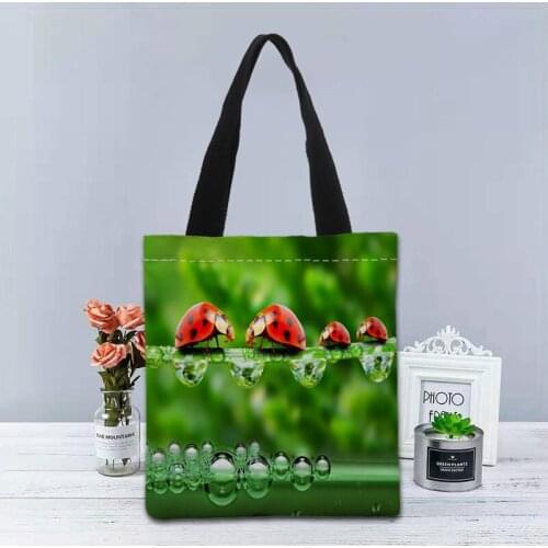 Ladybug Handbag Foldable Shopping Bag Reusable Eco Large Unisex Canvas Fabric Shoulder Bags Tote Grocery Cloth Pouch 1214